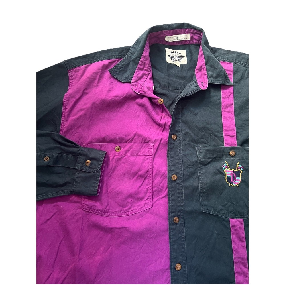 VTG‎ Dockers Levis Shirt Mens M  Colorblock Striped 90s Button Down  Purple Navy